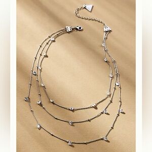Anthropologie Silver Layered Drippy Necklace with Crystal Charms